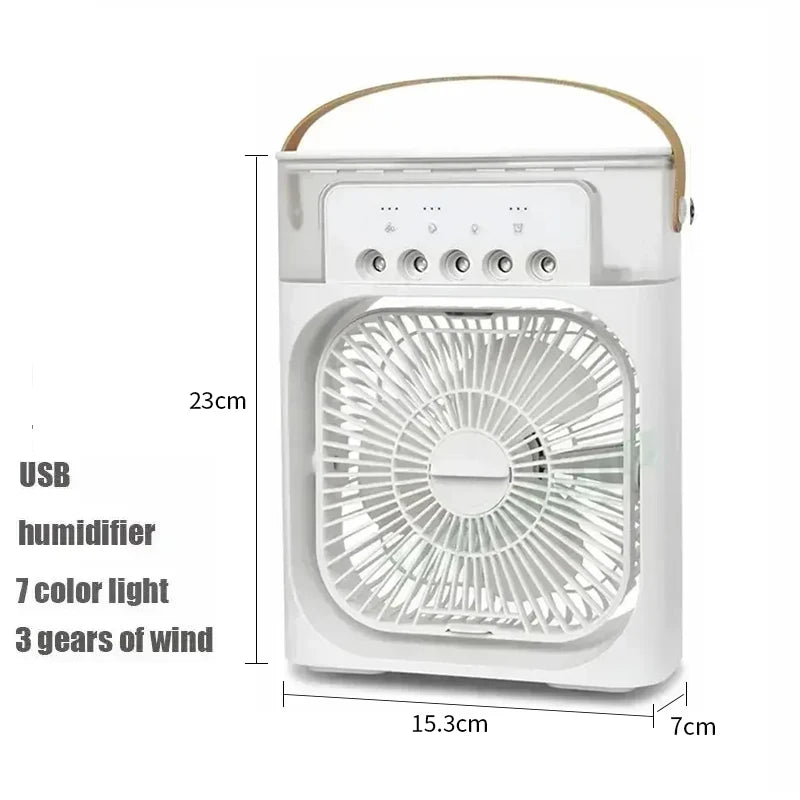 Portable 3 In 1 Mini Air Cooler Fan Humidifier LED Night Light Adjustable Wind Speed Desktop Cooling Fan For Bedroom Office Stud