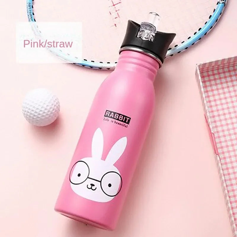 500ML Stainless Steel Water Bottle with Straw Kawaii Water Bottle Children's Sport Bottle Leak Proof Durable Kettle Eco-Friendly