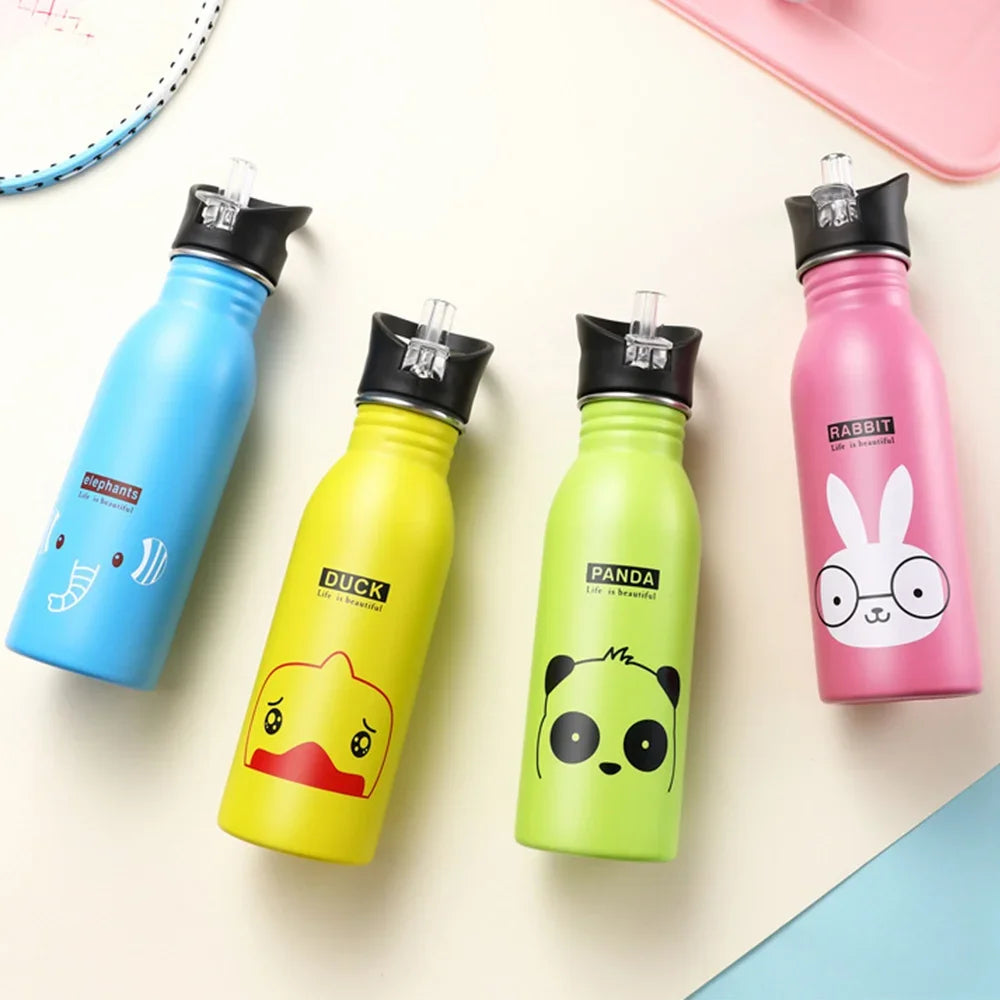 500ML Stainless Steel Water Bottle with Straw Kawaii Water Bottle Children's Sport Bottle Leak Proof Durable Kettle Eco-Friendly