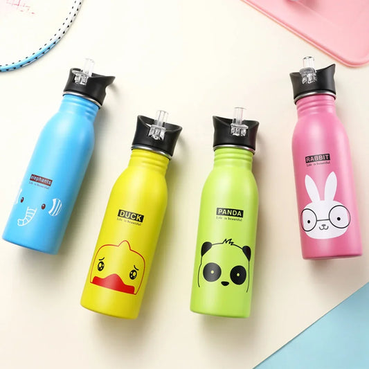 500ML Stainless Steel Water Bottle with Straw Kawaii Water Bottle Children's Sport Bottle Leak Proof Durable Kettle Eco-Friendly
