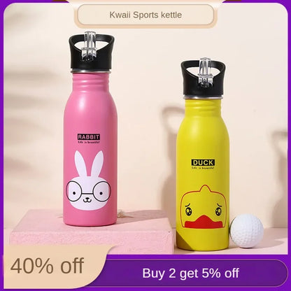 500ML Stainless Steel Water Bottle with Straw Kawaii Water Bottle Children's Sport Bottle Leak Proof Durable Kettle Eco-Friendly