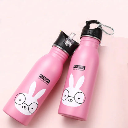 500ML Stainless Steel Water Bottle with Straw Kawaii Water Bottle Children's Sport Bottle Leak Proof Durable Kettle Eco-Friendly