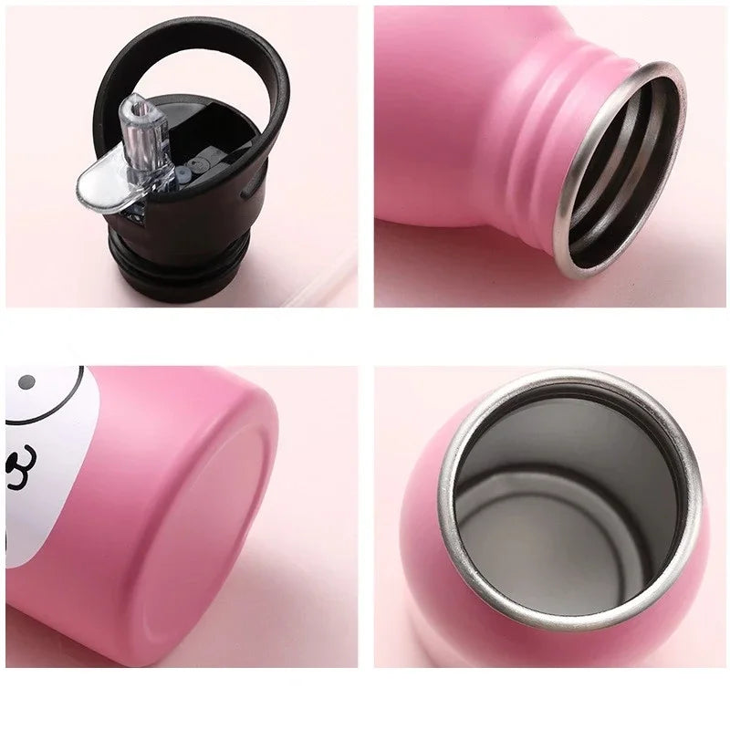 500ML Stainless Steel Water Bottle with Straw Kawaii Water Bottle Children's Sport Bottle Leak Proof Durable Kettle Eco-Friendly