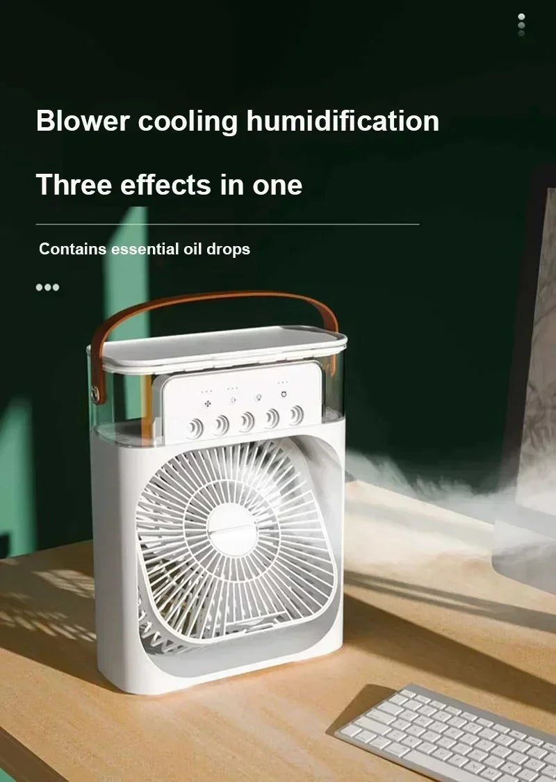 Portable 3 In 1 Mini Air Cooler Fan Humidifier LED Night Light Adjustable Wind Speed Desktop Cooling Fan For Bedroom Office Stud