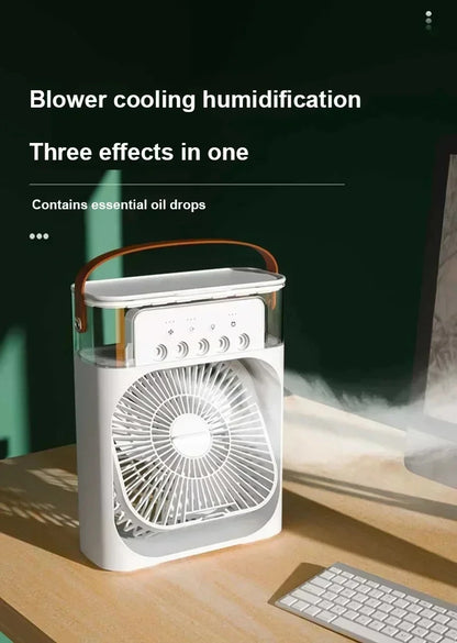 Portable 3 In 1 Mini Air Cooler Fan Humidifier LED Night Light Adjustable Wind Speed Desktop Cooling Fan For Bedroom Office Stud