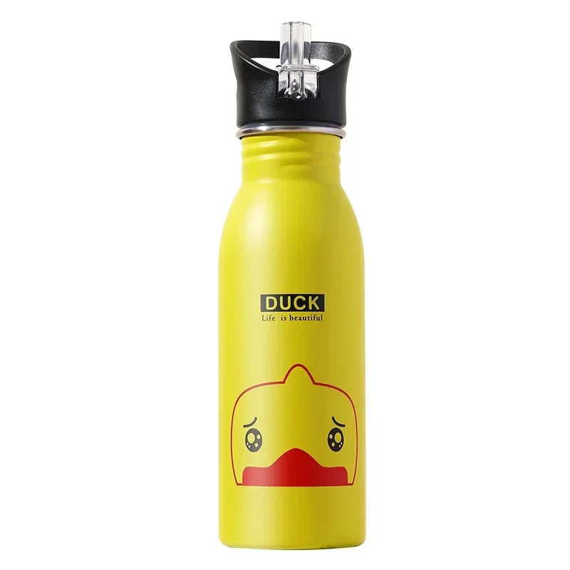 500ML Stainless Steel Water Bottle with Straw Kawaii Water Bottle Children's Sport Bottle Leak Proof Durable Kettle Eco-Friendly