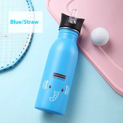 500ML Stainless Steel Water Bottle with Straw Kawaii Water Bottle Children's Sport Bottle Leak Proof Durable Kettle Eco-Friendly
