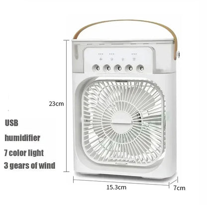 Portable 3 In 1 Mini Air Cooler Fan Humidifier LED Night Light Adjustable Wind Speed Desktop Cooling Fan For Bedroom Office Stud