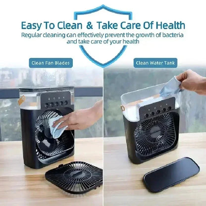 Portable 3 In 1 Mini Air Cooler Fan Humidifier LED Night Light Adjustable Wind Speed Desktop Cooling Fan For Bedroom Office Stud