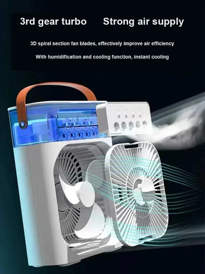 Portable 3 In 1 Mini Air Cooler Fan Humidifier LED Night Light Adjustable Wind Speed Desktop Cooling Fan For Bedroom Office Stud