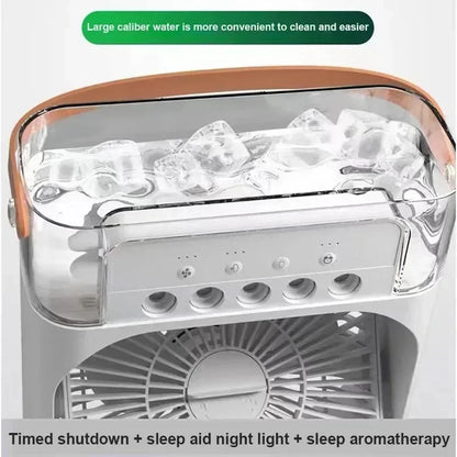 Portable 3 In 1 Mini Air Cooler Fan Humidifier LED Night Light Adjustable Wind Speed Desktop Cooling Fan For Bedroom Office Stud