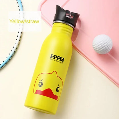 500ML Stainless Steel Water Bottle with Straw Kawaii Water Bottle Children's Sport Bottle Leak Proof Durable Kettle Eco-Friendly