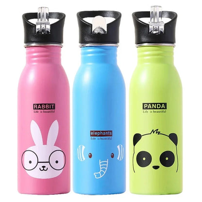 500ML Stainless Steel Water Bottle with Straw Kawaii Water Bottle Children's Sport Bottle Leak Proof Durable Kettle Eco-Friendly