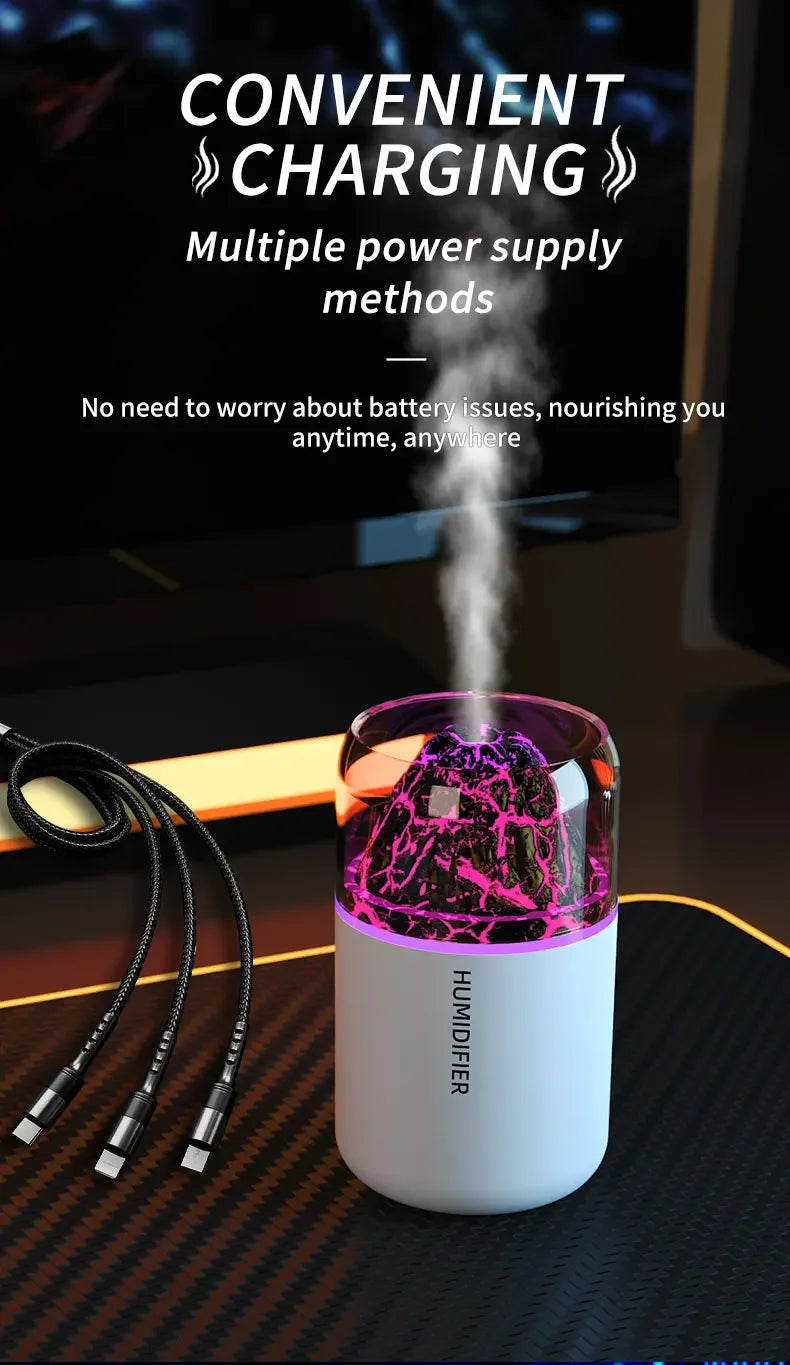 The Simulated Volcanic 180ML Air Humidifier Aromatherapy Aroma Diffuser Essential Oil with Colorful Lights for Home Car Bedroom