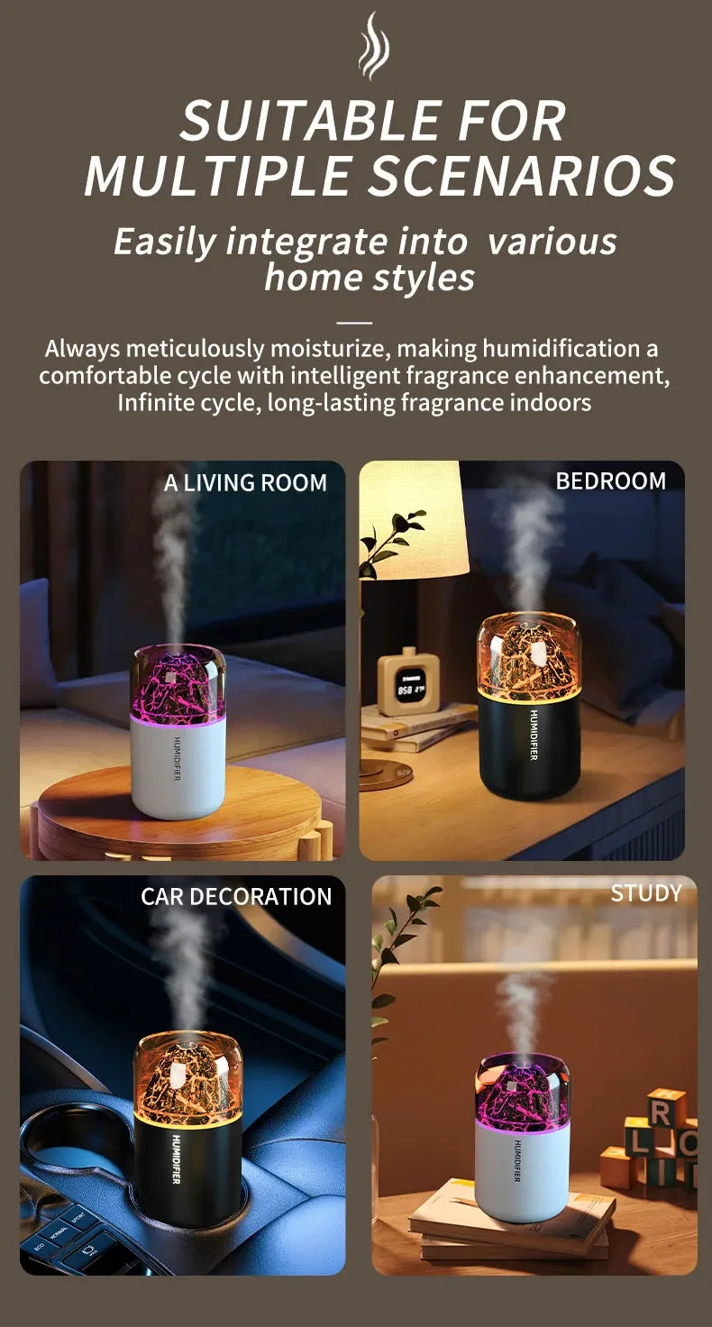 The Simulated Volcanic 180ML Air Humidifier Aromatherapy Aroma Diffuser Essential Oil with Colorful Lights for Home Car Bedroom