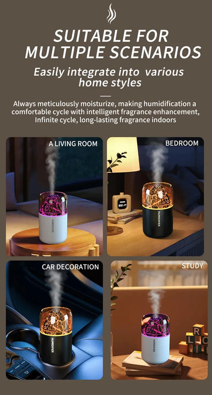 The Simulated Volcanic 180ML Air Humidifier Aromatherapy Aroma Diffuser Essential Oil with Colorful Lights for Home Car Bedroom
