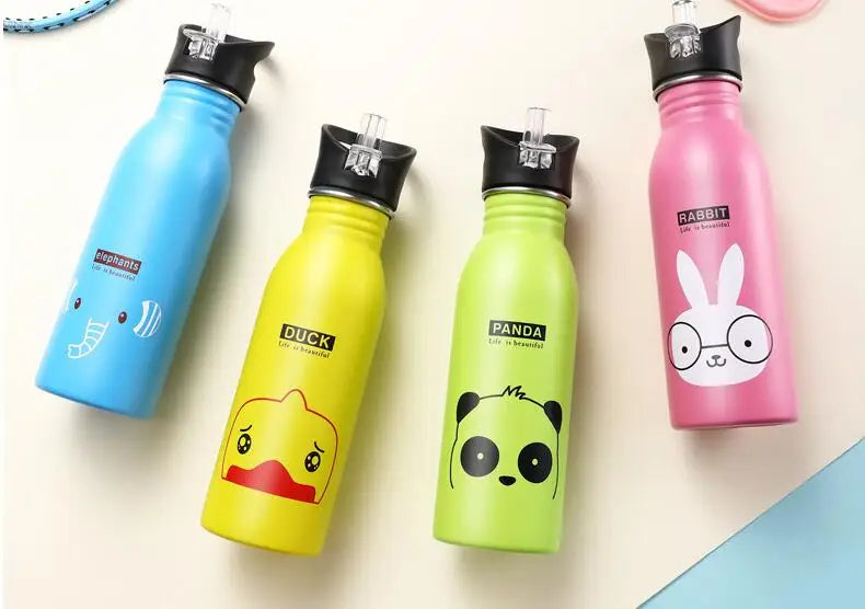 500ML Stainless Steel Water Bottle with Straw Kawaii Water Bottle Children's Sport Bottle Leak Proof Durable Kettle Eco-Friendly