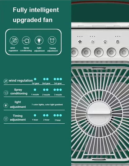 Portable 3 In 1 Mini Air Cooler Fan Humidifier LED Night Light Adjustable Wind Speed Desktop Cooling Fan For Bedroom Office Stud
