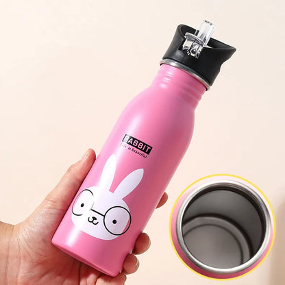 500ML Stainless Steel Water Bottle with Straw Kawaii Water Bottle Children's Sport Bottle Leak Proof Durable Kettle Eco-Friendly